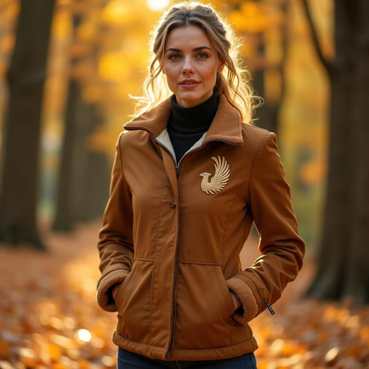 Phoenix Autumn Jacket Camel - Front with Infinite Wings Patch