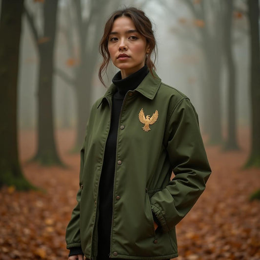 Phoenix Autumn Jacket Olive - Front with Infinite Wings Patch